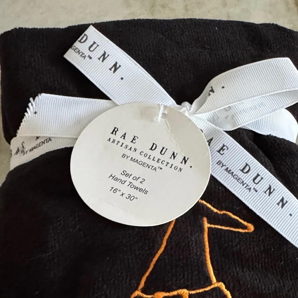 Rae Dunn Black Towel with Orange Witch Hat and Wicked Embroidery- New